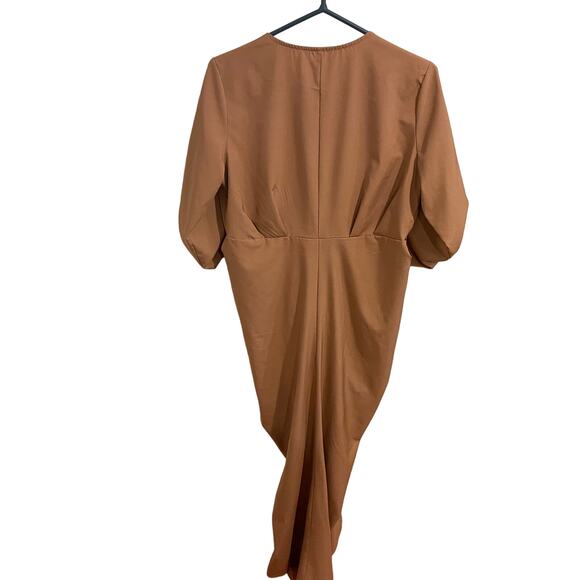 Amazon Tan Button Ruched Bandage Shirt Maxi Dress Size Medium - Picture 6 of 6